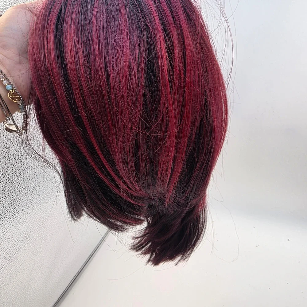 Short Burgundy Red Ombre Bob Wig Lace Front Black Roots Straight Synthetic Hair